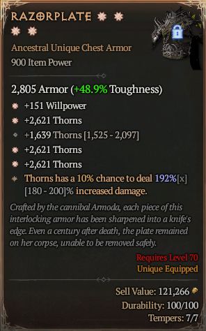 MMOJUGG Diablo 4 RAZORPLATE#1326858 Details View of Item Function and Use