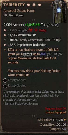 MMOJUGG Diablo 4 TEMERITY#1329918 Details View of Item Function and Use