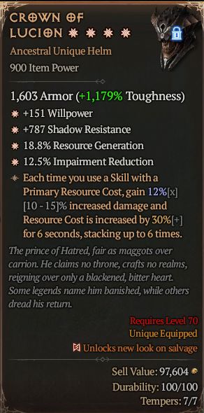 MMOJUGG Diablo 4 CROWN OF LUCION#1330149 Details View of Item Function and Use