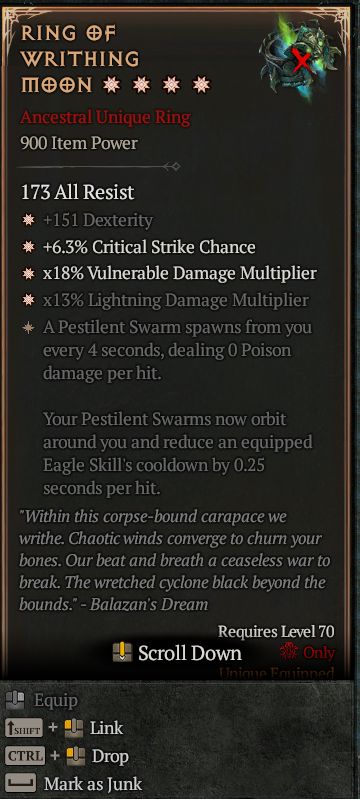 MMOJUGG Diablo 4 RING OF WRITHING MOON#1333866 Details View of Item Function and Use