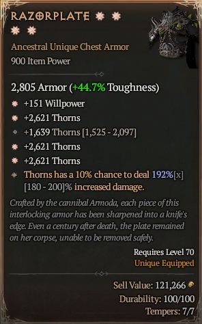 MMOJUGG Diablo 4 RAZORPLATE#1335099 Details View of Item Function and Use