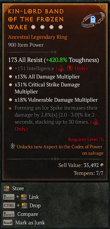 MMOJUGG Diablo 4 KIN-LORD BAND OF THE FROZEN WAKE#1343005 Details View of Item Function and Use