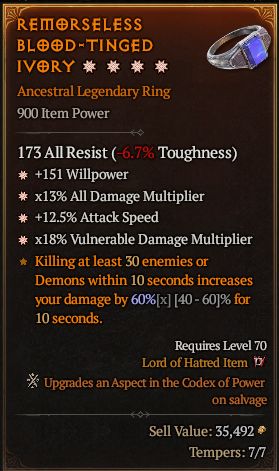 MMOJUGG Diablo 4 REMORSELESS BLOOD-TINGED IVORY#1345655 Details View of Item Function and Use