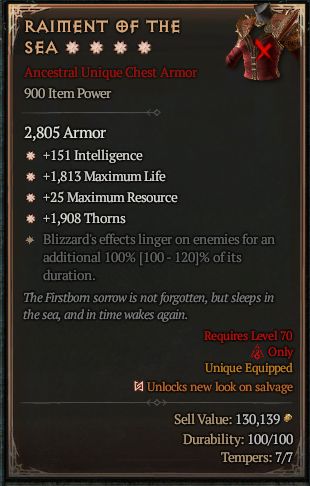 MMOJUGG Diablo 4 RAIMENT OF THE SEA#1374281 Details View of Item Function and Use