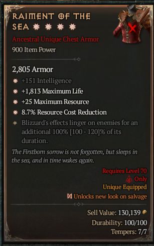 MMOJUGG Diablo 4 RAIMENT OF THE SEA#1374282 Details View of Item Function and Use