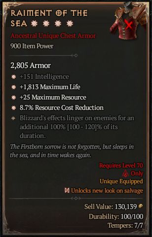 MMOJUGG Diablo 4 RAIMENT OF THE SEA#1374284 Details View of Item Function and Use