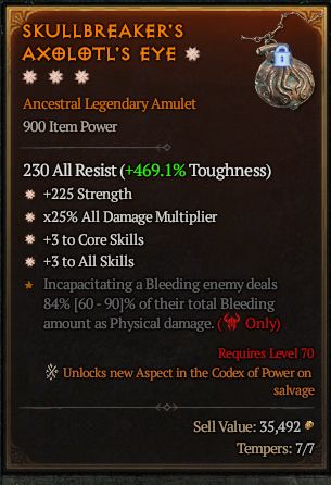 MMOJUGG Diablo 4 SKULLBREAKER'S AXOLOTL'S EYE#1374311 Details View of Item Function and Use