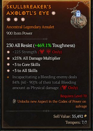 MMOJUGG Diablo 4 SKULLBREAKER'S AXOLOTL'S EYE#1374313 Details View of Item Function and Use
