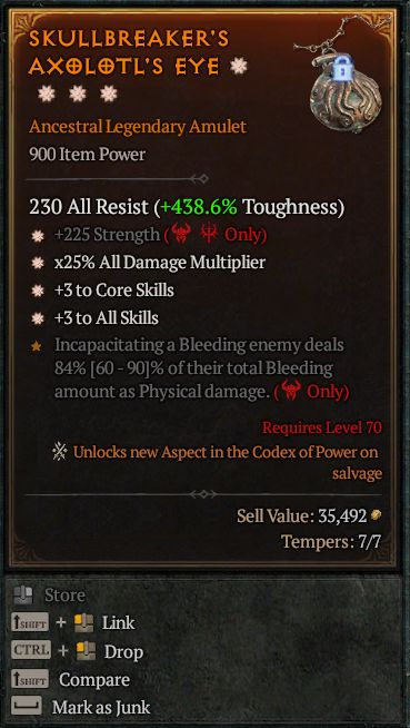 MMOJUGG Diablo 4 SKULLBREAKER'S AXOLOTL'S EYE#1385388 Details View of Item Function and Use