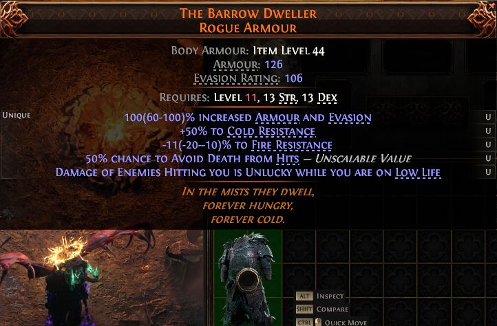 MMOJUGG Path of Exile 2 THE BARROW DWELLER ROGUE ARMOUR#1434641 Details View of Item Function and Use