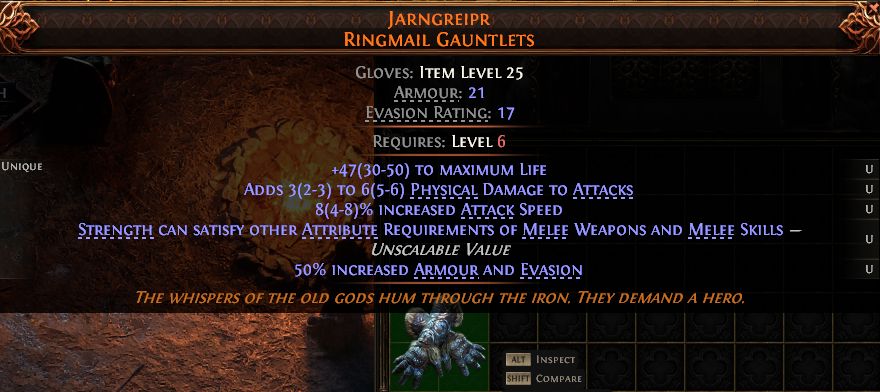 MMOJUGG Path of Exile 2 JARNGREIPR RINGMAIL GAUNTLETS#1434644 Details View of Item Function and Use