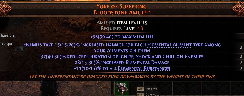 MMOJUGG Path of Exile 2 YOKE OF SUFFERING BLOODSTONE AMULET#1434655 Details View of Item Function and Use