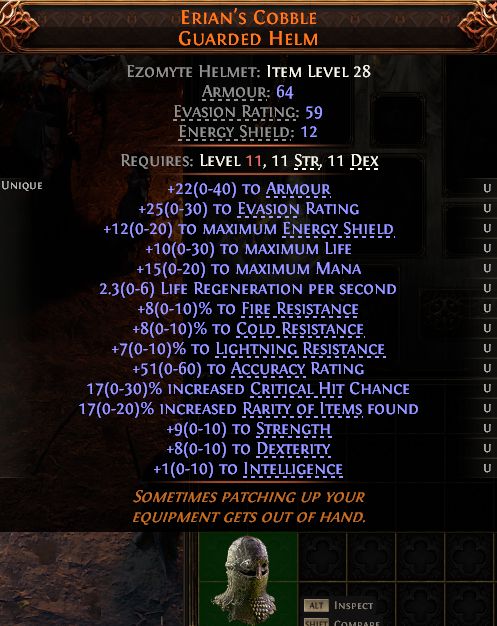 MMOJUGG Path of Exile 2 ERIAN'S COBBLE GUARDED HELM#1434660 Details View of Item Function and Use
