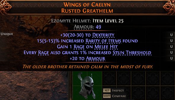 MMOJUGG Path of Exile 2 WINGS OF CAELYN RUSTED GREATHELM#1434663 Details View of Item Function and Use