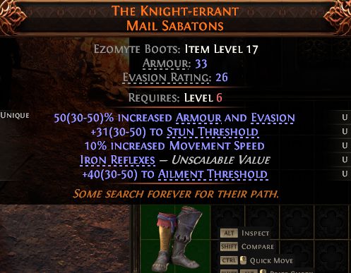 MMOJUGG Path of Exile 2 THE KNIGHT-ERRANT MAIL SABATONS#1434665 Details View of Item Function and Use