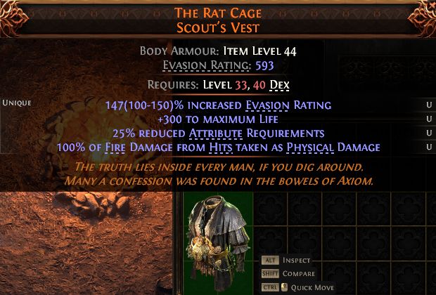 PoE2 (Runes of Aldur 0.5.0) THE RAT CAGE SCOUT'S VEST#1434673 Details MMOJUGG Path of Exile 2 THE RAT CAGE SCOUT'S VEST#1434673 Details View of Item Function and Use