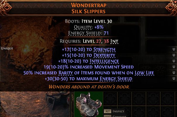 MMOJUGG Path of Exile 2 WONDERTRAP SILK SLIPPERS#1434674 Details View of Item Function and Use