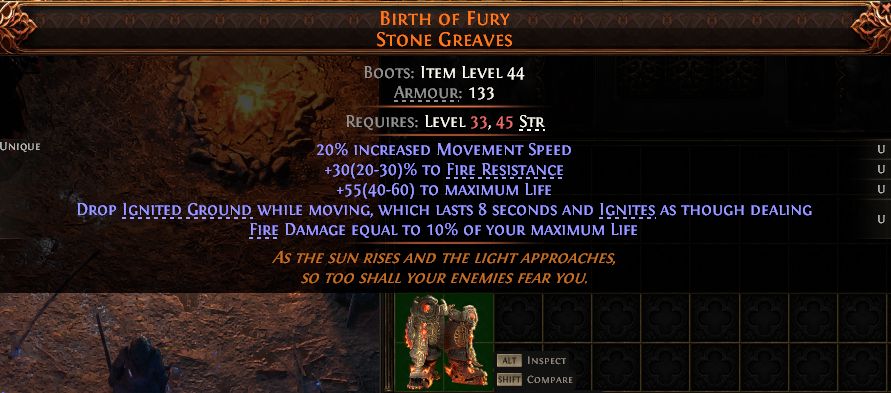 PoE2 (Runes of Aldur 0.5.0) BIRTH OF FURY STONE GREAVES#1434678 Details MMOJUGG Path of Exile 2 BIRTH OF FURY STONE GREAVES#1434678 Details View of Item Function and Use
