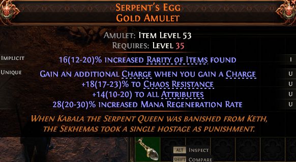 MMOJUGG Path of Exile 2 SERPENT'S EGG GOLD AMULET#1434687 Details View of Item Function and Use