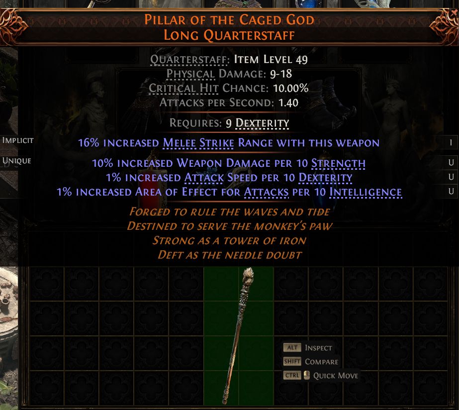 MMOJUGG Path of Exile 2 PILLAR OF THE CAGED GOD LONG QUARTERSTAFF#1435396 Funktion und Verwendung des Gegenstände