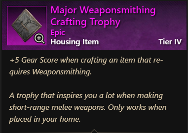 MMOJUGG New World Aeternum Major Weaponsmithing Crafting Trophy Buying Page Display