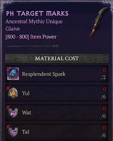 MMOJUGG Diablo 4 [Crafting Mythic] Nesēkēm, the Herald : (6 Yul+6 Wat+6 Tal)---No Spark Details View of Item Function and Use