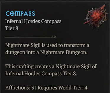 MMOJUGG Diablo 4 x5 Infernal Hordes Compass (Tier 8) Details View of Item Function and Use