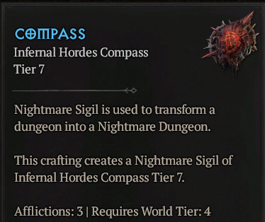 MMOJUGG Diablo 4 x5 Infernal Hordes Compass (Tier 7) Details View of Item Function and Use