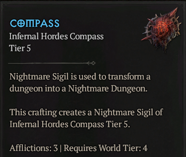 MMOJUGG Diablo 4 x5 Infernal Hordes Compass (Tier 5) Details View of Item Function and Use
