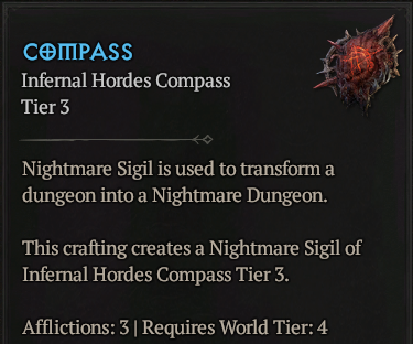 MMOJUGG Diablo 4 x5 Infernal Hordes Compass (Tier 3) Details View of Item Function and Use