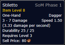 WoW Classic Era Stiletto Details MMOJUGG WoW Classic: Era EU (60) Stiletto Details View of Item Function and Use