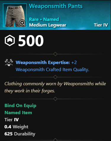 MMOJUGG New World Aeternum Weaponsmith Pants Details View of Item Function and Use