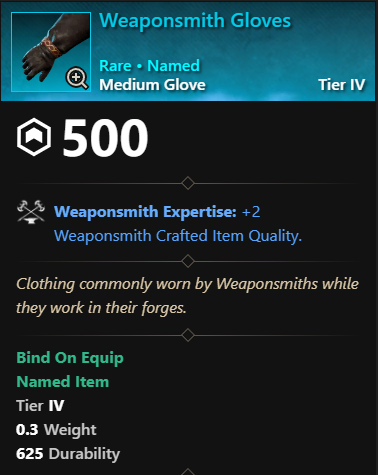 MMOJUGG New World Aeternum Weaponsmith Gloves Details View of Item Function and Use