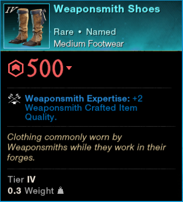 MMOJUGG New World Aeternum Weaponsmith Shoes Details View of Item Function and Use