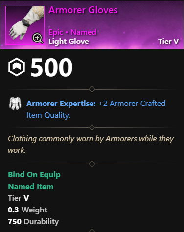 MMOJUGG New World Aeternum Armorer Gloves Details View of Item Function and Use