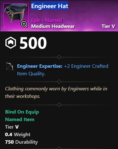 MMOJUGG New World Aeternum Engineer Hat Details View of Item Function and Use