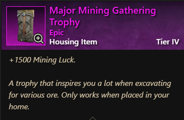 MMOJUGG New World Aeternum Major Mining Gathering Trophy Details View of Item Function and Use