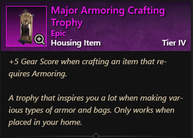 MMOJUGG New World Aeternum Major Armoring Crafting Trophy Details View of Item Function and Use