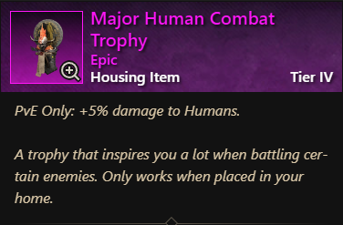 MMOJUGG New World Aeternum Major Human Combat Trophy Details View of Item Function and Use