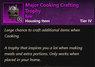 MMOJUGG New World Aeternum Major Cooking Crafting Trophy Details View of Item Function and Use