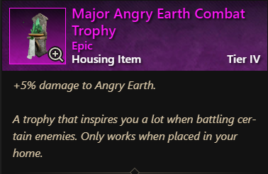 MMOJUGG New World Aeternum Major Angry Earth Combat Trophy Details View of Item Function and Use