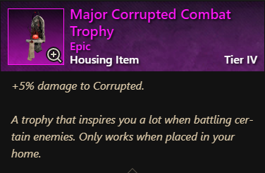 MMOJUGG New World Aeternum Major Corrupted Combat Trophy Details View of Item Function and Use