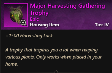 MMOJUGG New World Aeternum Major Harvesting Gathering Trophy Details View of Item Function and Use