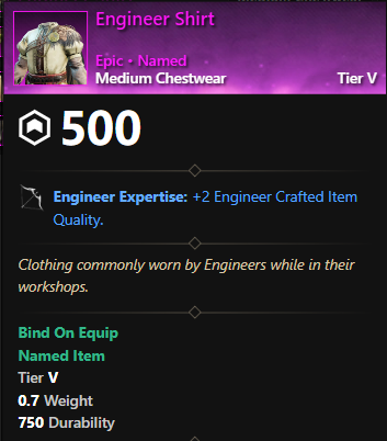 MMOJUGG New World Aeternum Engineer Shirt Details View of Item Function and Use