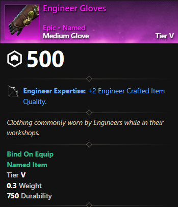 MMOJUGG New World Aeternum Engineer Gloves Details View of Item Function and Use