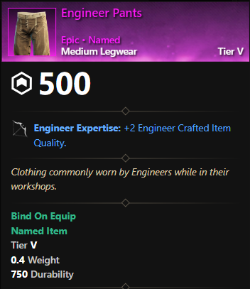 MMOJUGG New World Aeternum Engineer Pants Details View of Item Function and Use