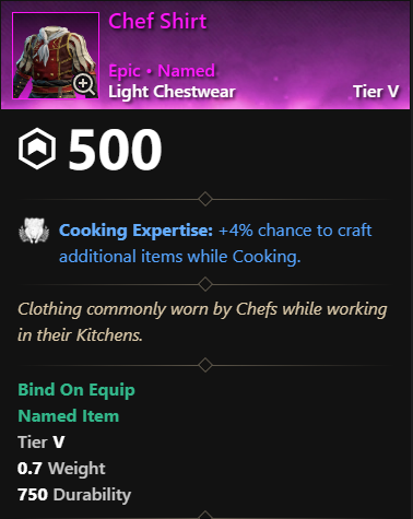 MMOJUGG New World Aeternum Chef Shirt Details View of Item Function and Use