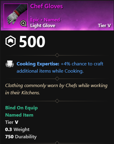 New World Aeternum Chef Gloves Details MMOJUGG New World Aeternum Chef Gloves Details View of Item Function and Use