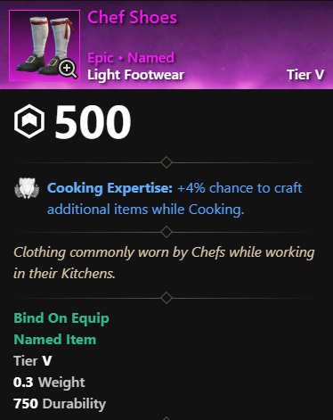MMOJUGG New World Aeternum Chef Shoes Details View of Item Function and Use
