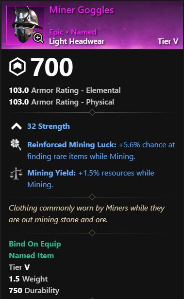 MMOJUGG New World Aeternum Miner Goggles Details View of Item Function and Use